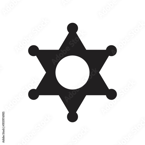 Sheriff star badge silhouette with hollow circle center vector icon