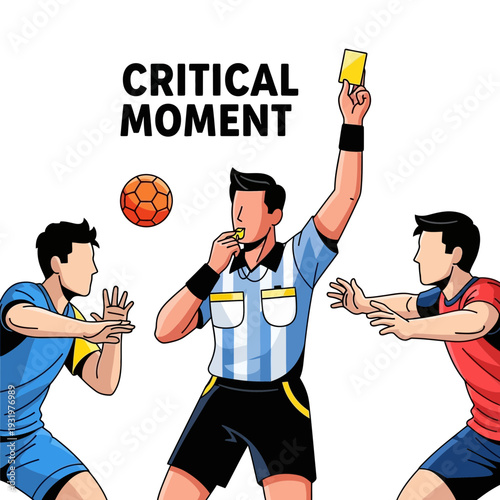 Dramatic Soccer Referee Moment Indicating a Foul and Displaying the Yellow Card in a Game