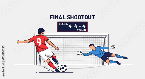 Dramatic Soccer Shootout Depiction Illustrates Tense Moment in Final Match
