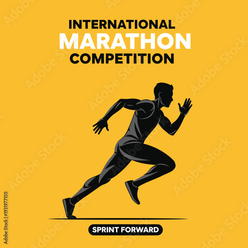 Dynamic Athlete Silhouette in Sprinting Action at the International Marathon Competition Event