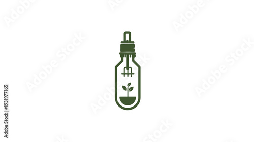 Stylized green bottle-shaped design with a sprout inside, suggesting an organic or natural theme