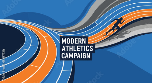 Dynamic Athletics Campaign Depicting Speed and Movement on Abstract Blue Track