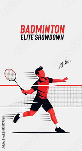 Dynamic Badminton Player in Action: Illustrated Sport Design for Championship Advertisement
