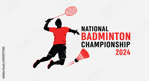 Dynamic Badminton Player in Action, Championship Announcement for the Year 2024