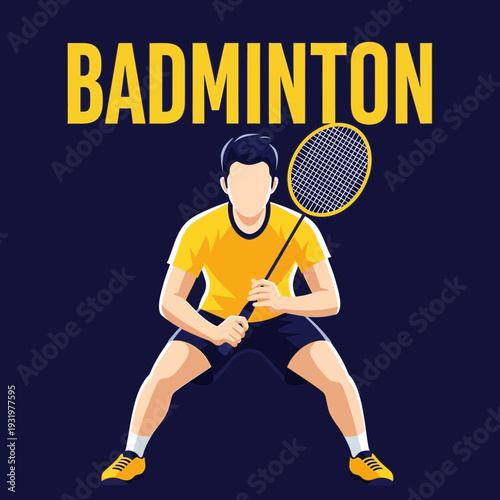 Dynamic Badminton Player Ready To Serve Displaying Athleticism And Sportsmanship Vigorously
