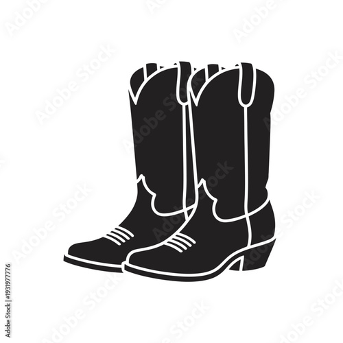 Pair of classic cowboy boots silhouette isolated on white background