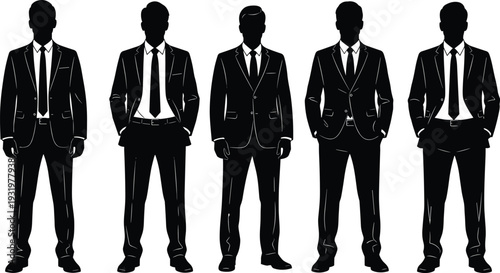 Business suit silhouette vector illustration, formal attire icons, professional corporate identity artwork, men in suits design scene - flat vector illustration
