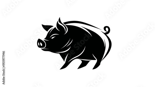 A stylized illustration of a pig in solid black against a clean white background