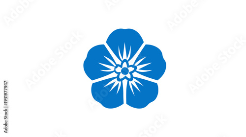 A vibrant blue, five-petal flower centered on a stark white background. Simple yet elegant design