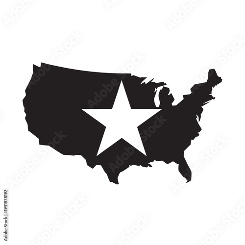 United States map with a star symbol on a white background icon vector