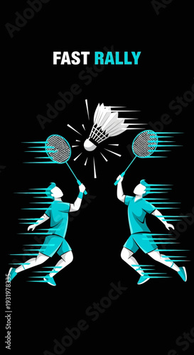 Dynamic Badminton Players Engage in a Rapid Shuttlecock Exchange Depicting Competitive Energy