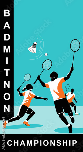 Dynamic Badminton Players in Action: Championship Tournament Illustration Artwork Design