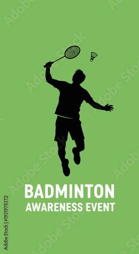 Dynamic Badminton Silhouette in Action Showcasing Athleticism for a Promotional Awareness Event