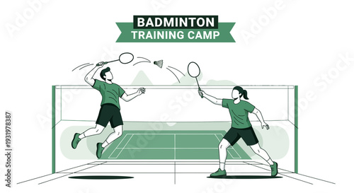 Dynamic Badminton Players Engage In Training Camp Action Depicted With Athleticism