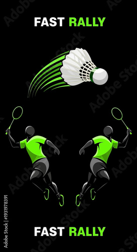 Dynamic Badminton Players With Shuttlecock Representing Speed And Competitive Game