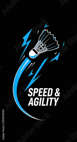 Dynamic Badminton Shuttlecock Illustration Depicting Speed, Power, and Athleticism Against a Black