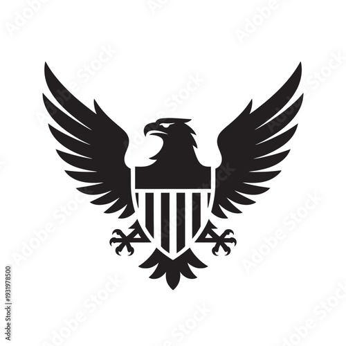 Majestic eagle with american shield emblem and striped flag patterns