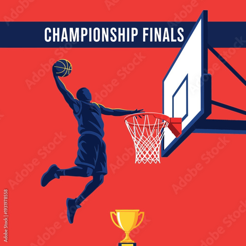 Dynamic Basketball Player Executing a Slam Dunk During Championship Finals in Vibrant Design