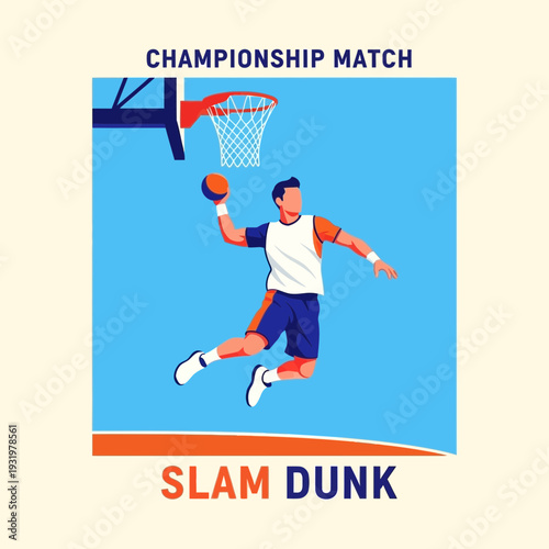 Dynamic Basketball Player Executing a Slam Dunk During a Championship Game Illustration