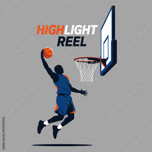 Dynamic Basketball Player Executing a Slam Dunk, Action and Energy in Motion Displayed