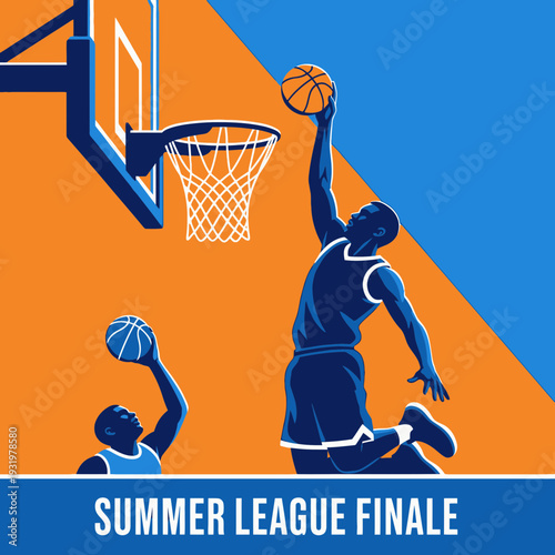 Dynamic Basketball Players Competing During Summer League Finale Event Illustration