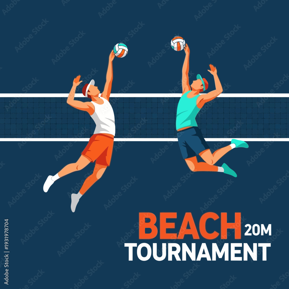 Obraz premium Dynamic Beach Volleyball Players Compete in a High-Energy Tournament Featuring Intense Action