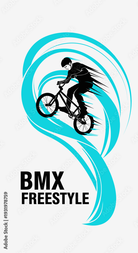 Fototapeta premium Dynamic BMX Freestyle Action: A Silhouette of Cycling Mastery Against Vibrant Swirls Design