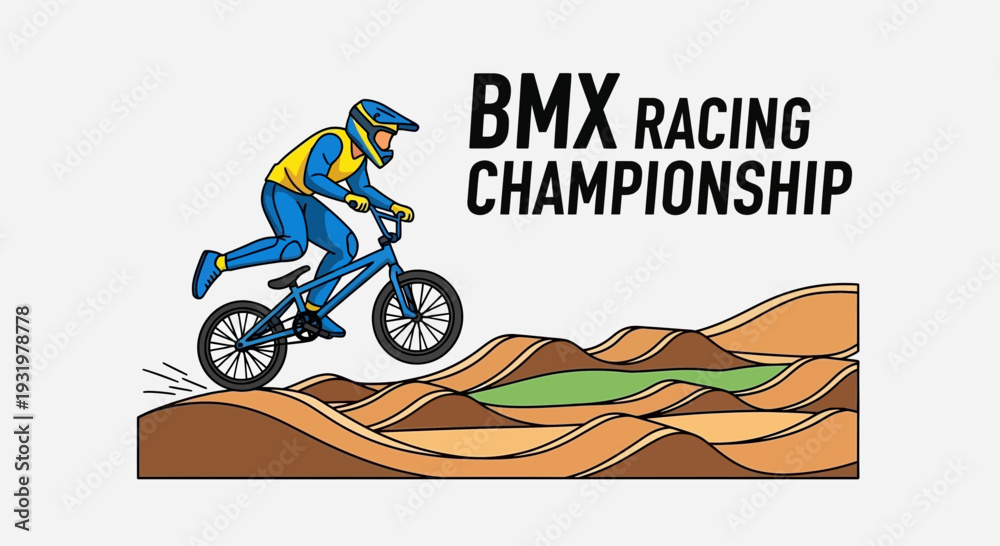 Naklejka premium Dynamic BMX Rider Performing Stunt During Championship Race on a Racetrack