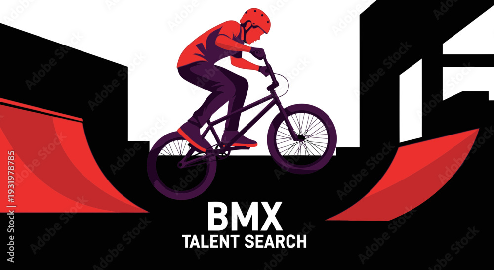 Obraz premium Dynamic BMX Rider Performing Stunt in a Vibrant Illustration for Talent Search Event