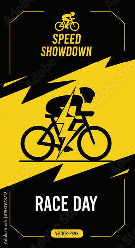 Dynamic Bicycling Illustration: Speed Showdown and Race Day with Bold Graphic Design Elements