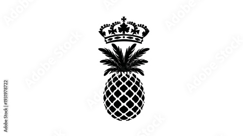A regal fruit featuring a decorative crown above it, with leaves, and a diamond-patterned texture