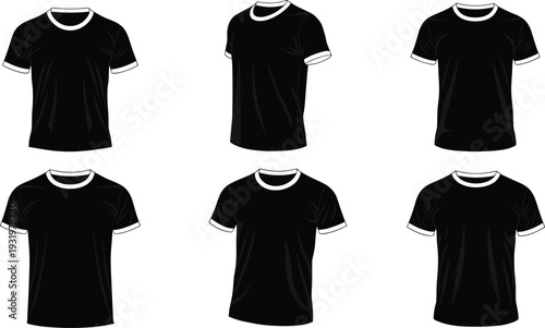 T-shirt silhouette vector illustration, fashion clothing icons, casual wear design, short sleeve shirt artwork, apparel style variation scene - flat vector illustration