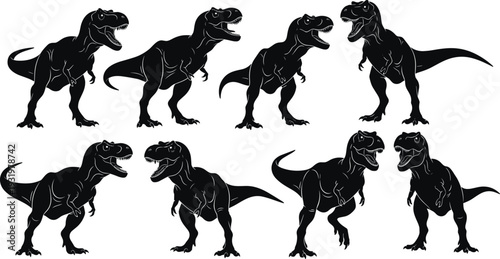 Tyrannosaurus rex silhouette vector illustration, dinosaur icon artwork, prehistoric animal design, Jurassic fossil scene, ancient predator pose - flat vector illustration