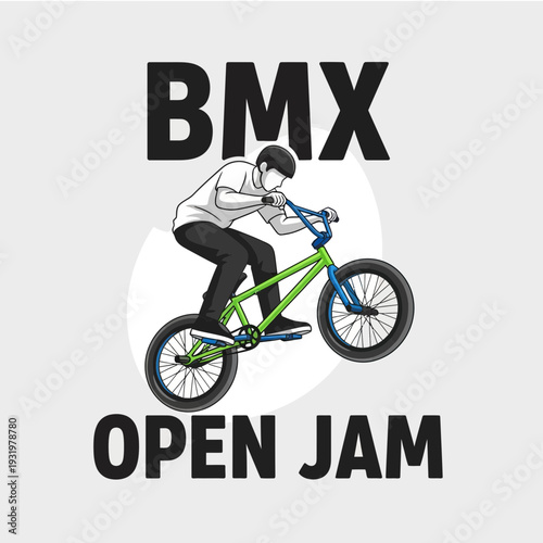 Dynamic BMX Rider Performing Stunt at Open Jam Event Showcasing Skill and Agility