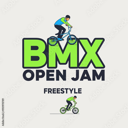 Dynamic BMX Open Jam Freestyle Event Design: A Vivid Illustration Showcasing Action