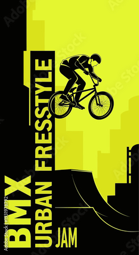 Dynamic BMX Rider Performing Stunts Against A Vibrant Urban Backdrop Illustrating Action and