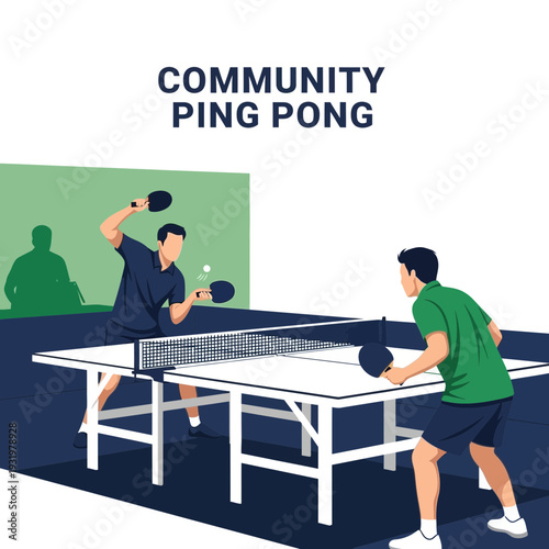 Dynamic Community Ping Pong Match Featuring Enthusiastic Players Displaying Skill And Sportsmanship