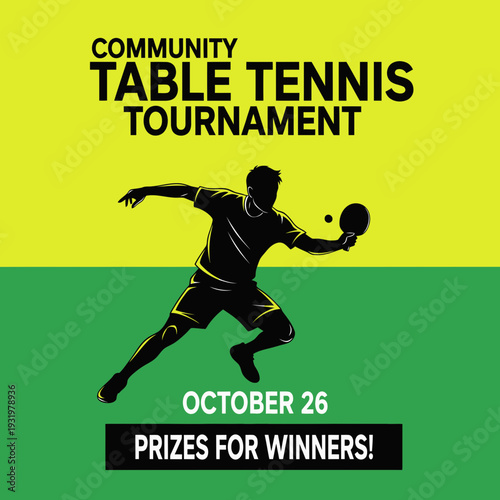Dynamic Community Table Tennis Tournament Illustration Featuring Silhouette Athlete and Vibrant
