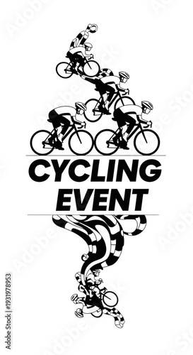 Dynamic Cycling Event Illustration Depicting Cyclists in Motion and Bold Event Promotion