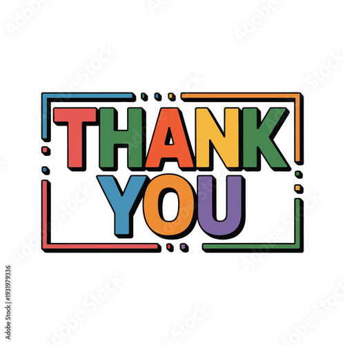 Thank you lettering design with a dashed frame.