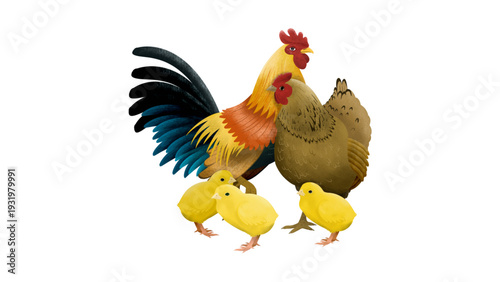 Watercolor Farm Animals Set Rooster Hen and Chicks Illustration