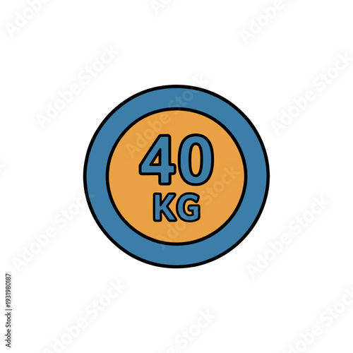 A colorful illustration of a weight plate with 40 kilograms written on it in blue text.