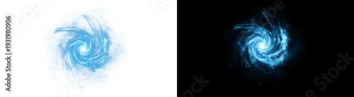 Tableau sur toile PNG image of A mesmerizing blue glowing cosmic spiral galaxy vortex with shimmering particles and ethereal light trails, perfect for digital design on transparent background