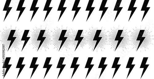 Lightning bolt silhouette vector illustration, energy power icons, electricity symbol artwork, electric design style, thunder flash scene - flat vector illustration