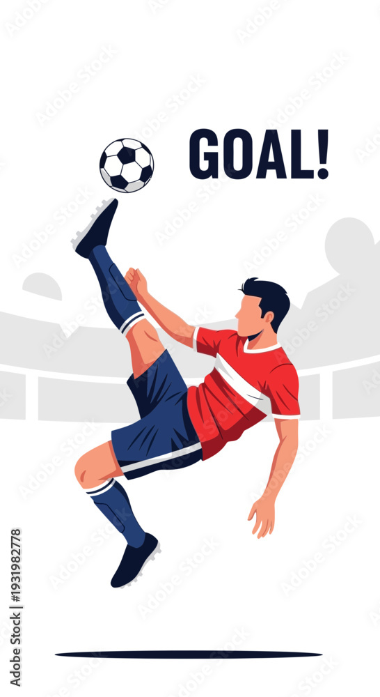 Obraz premium Dynamic Football Player Executes Bicycle Kick, Scoring Goal, Illustrated in Vector Format