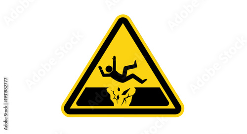 Warning sign for falling into a pit or hole.