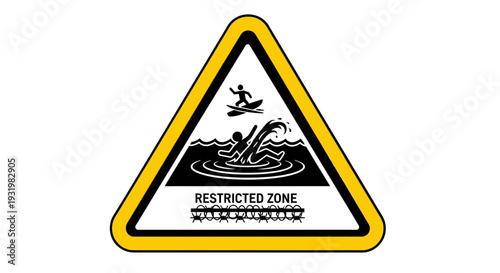 Warning sign for restricted zone with drowning person.
