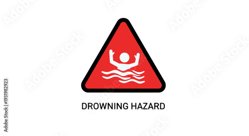 Warning sign for drowning hazard with red triangle and person icon.
