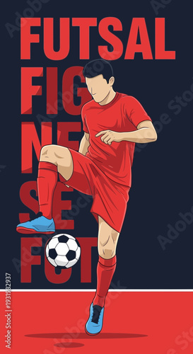 Dynamic Futsal Athlete Demonstrating Skillful Ball Control in Vibrant Illustration Design