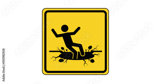 Warning sign of person falling through surface.